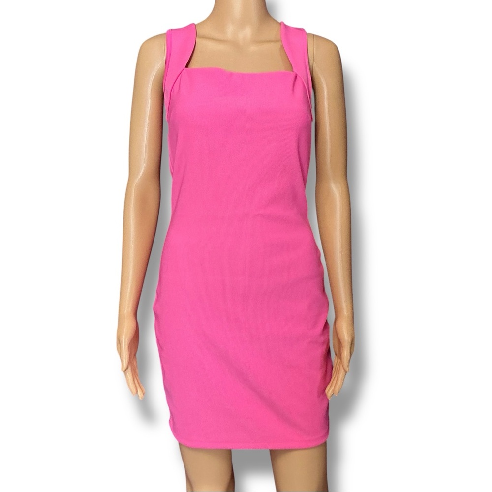 Charlotte Russe Hot Pink Bodycon Square Neck Short Form Fitting Dress